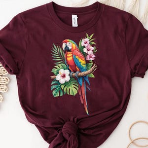 Colorful Parrot Tropical Graphic Shirt | Hawaiian Floral Bird Tee | Perfect Summer T-shirt for Nature Lovers | Bird Lover Gift