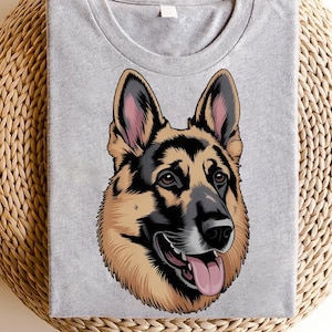 German Shepherd Dog T-Shirt – Realistic German Shepherd Graphic Tee – Dog Lover Shirt – Pet Owner Gift – Animal Art Apparel – Dog Mom Tee