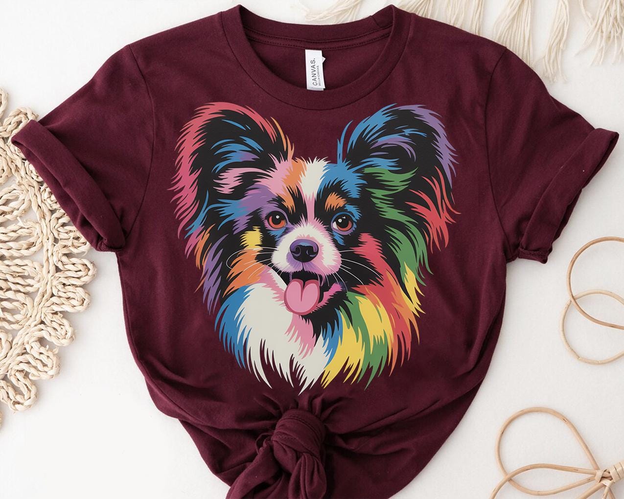 Rainbow Papillon Dog T-shirt: Colorful Pet Lover Graphic Tee - Etsy
