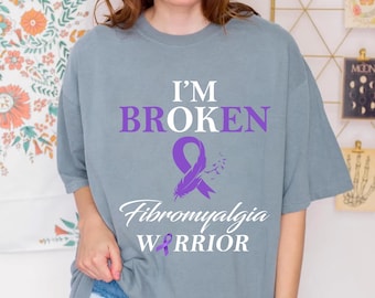 I’m Broken Fibromyalgia Warrior Shirt – Purple Ribbon Graphic – Fibromyalgia Awareness Gift – Chronic Illness Fighter – Comfort Colors Shirt