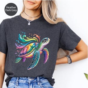 Rainbow Sea Turtle Shirt – Colorful Ocean Animal Graphic Tee, Beach Lover T-Shirt, Artistic Turtle Shirt for Women, Summer Coastal Outfit