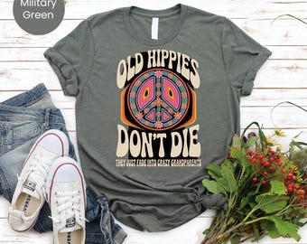Funny Hippie Grandparent T-Shirt: Retro Peace Sign Flower Power