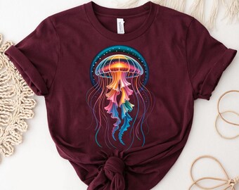 Neon Jellyfish Graphic Tee: Trippy Ocean Fantasy Shirt