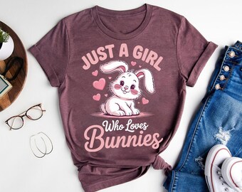 Camiseta para amantes de los conejitos: linda camiseta con estampado de conejos en tonos pastel.