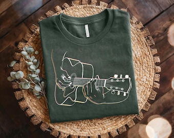 Minimalistisch shirt met gitaarlijnkunst: T-shirt akoestisch muziek, cadeau muzikant