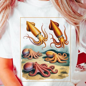 Squid and Octopus Shirt – Cute Ocean Cephalopod Tee – Sea Creature Graphic T-Shirt – Marine Life Lover Gift – Colorful Sea Animal Top