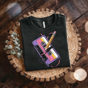 Cassette Tape Pencil Shirt – Rewind Memories Tee – 90s Nostalgia Gift – Retro Mixtape T-Shirt – Funny Old School Music Tee