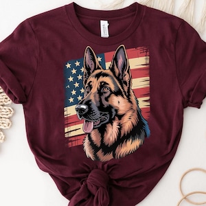 German Shepherd American Flag T-Shirt – Patriotic Dog Lover Tee – Vintage USA Dog Shirt – Pet Owner Gift – 4th of July Apparel