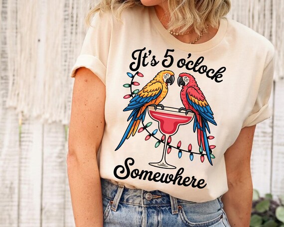 It's O'clock Somewhere Parrot Shirt – Tropical Bird Cocktail Tee - Main Image