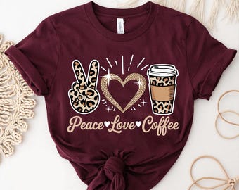 Leopard Print Peace Love Coffee T-Shirt: Trendy Graphic Tee