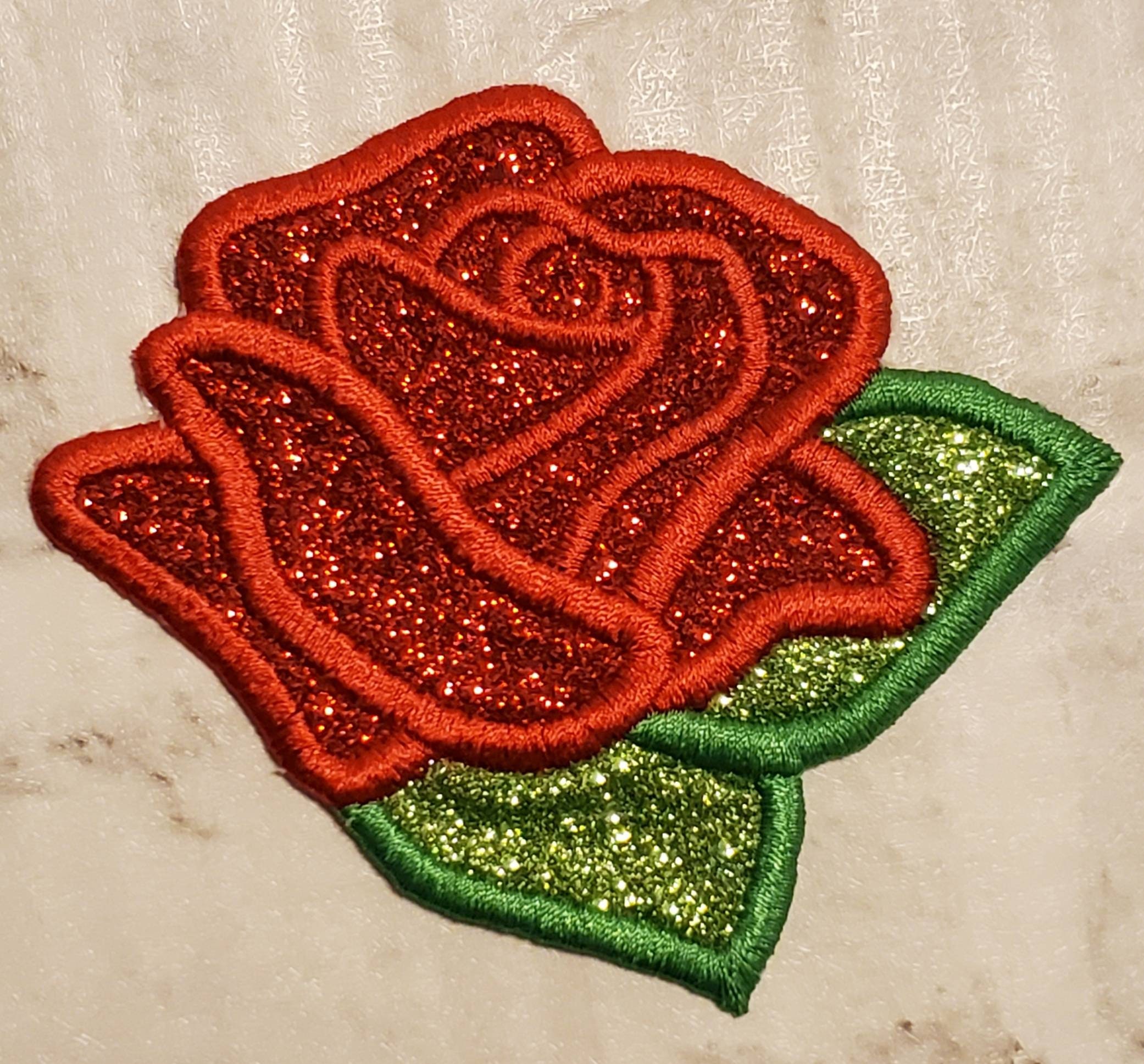 Iron On Glitter Lined Roses Flower R Embroidery Applique Patch Sew Iron Badge 