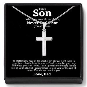 Collier croix minimaliste pour fils - Cadeau religieux sincère de papa avec carte de vœux