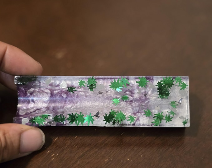 Purple and White Resin Epoxy Cigar holder with Marijuana leafs as accents, 420 Cigar holder