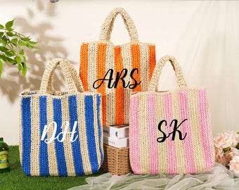 Personalized Straw Beach Tote Bag: Raffia Travel Tote, Bachelorette Gift