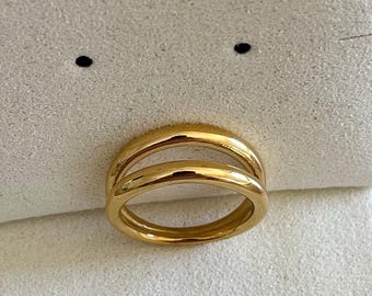 Double stainless steel ring for women – 18K gold plated, waterproof – Gold – Statement ring – Gift – Jewelry – for her – Christmas