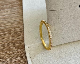 Sterling silver memory ring for women – cubic zirconia – 18K gold-plated, waterproof – gold & silver – 925 – gift – eternity – Christmas