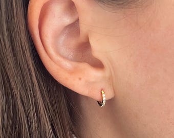925 Sterling Silver Hoop Earrings for Women – Round, with Zirconia Stones, 18k Gold Plated – Gold – Elegant Earrings – Gift – Christmas