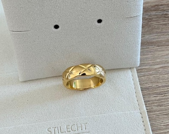 Wide stainless steel ring for women – 18K gold-plated, waterproof – gold & silver – statement, French – gift – stacking ring – Christmas