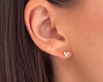 925 Sterling Silver Stud Earrings for Women – Heart, with Zirconia Stones, 18k Gold Plated – Gold & Silver – Gift for Her – Christmas