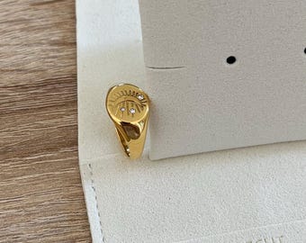 Stainless steel moon ring with cubic zirconia for women – 18K gold plated, waterproof – Gold – Statement ring – Gift – Jewelry – Her – Christmas