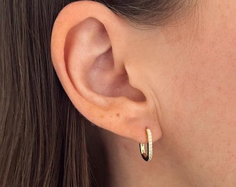 925 Sterling Silver Hoop Earrings for Women – Oval, with Zirconia Stones, 18k Gold Plated – Gold – Earrings – Gift for Her – Christmas