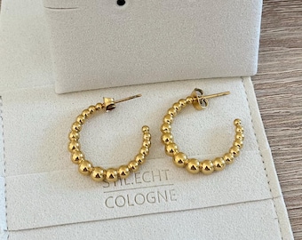 Hoop earrings in ball style – stainless steel 18K gold-plated – gold – jewelry for women, gift – elegant hoops – Christmas
