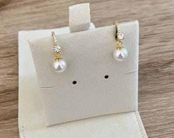 925 Sterling Silver Hoop Earrings with Pearl Pendant – Zirconia Studded, Gold, Silver – Earrings for Women – Jewelry – Gift – Christmas