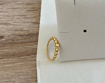 Narrow ball ring made of stainless steel for women – 18K gold-plated, waterproof – gold – dainty, delicate – gift – stacking ring – Christmas