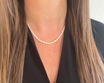 Gold-plated freshwater pearl necklace – 18K gold stainless steel – Elegant – Timeless pearl jewelry – Gift for women – Christmas