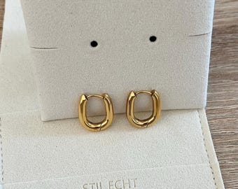 Oval Hoop Earrings for Women Made of Stainless Steel – 18k Gold Plated, Waterproof, Durable – Gold, Silver – Earrings – Gift for Her – Christmas