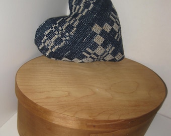 Heart Pillow Of Antique Handwoven Wool Coverlet Fabric