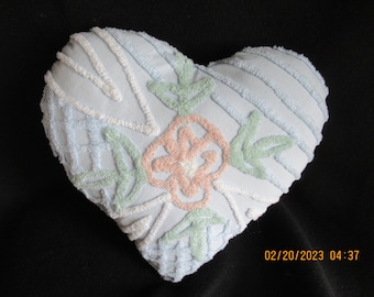 Handmade  Chenille Bedspread Heart Pillow