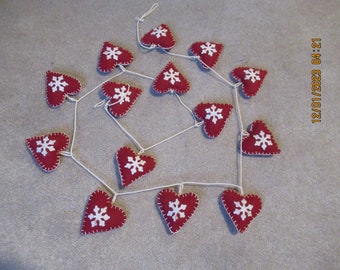 Vintage Handmade String Of Christmas Hearts For Your Tree