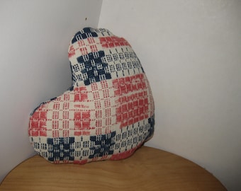 Antique Coverlet Fabric Heart Pillow