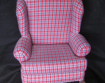 Handmade Upholstered Red Plaid Doll Chair From The 90's