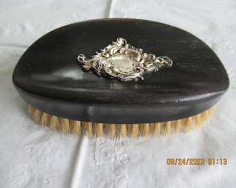 Vintage Ebonized Hardwood Brush With Silver Inlay