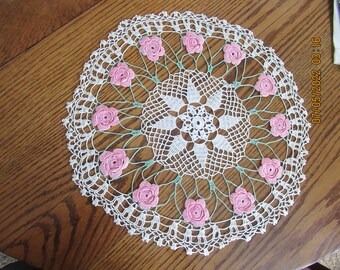 Hand Crocheted Vintage Floral Doily