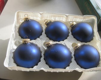 Six Upcycled Navy Color Glass Christmas Tree Ornaments