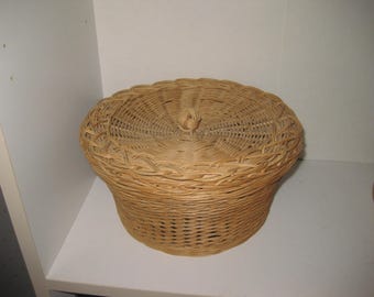 Handwoven Lidded Reed Basket From The 80's