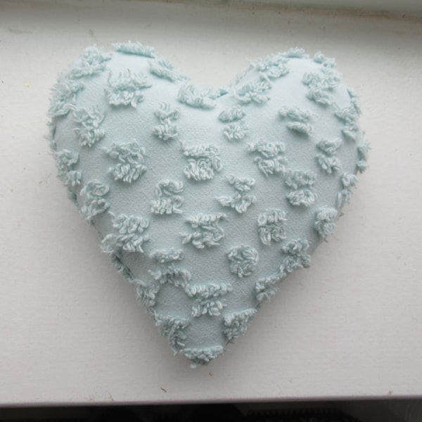 Handmade Small Heart Pillow Of Vintage Chenille Bedspread Fabric