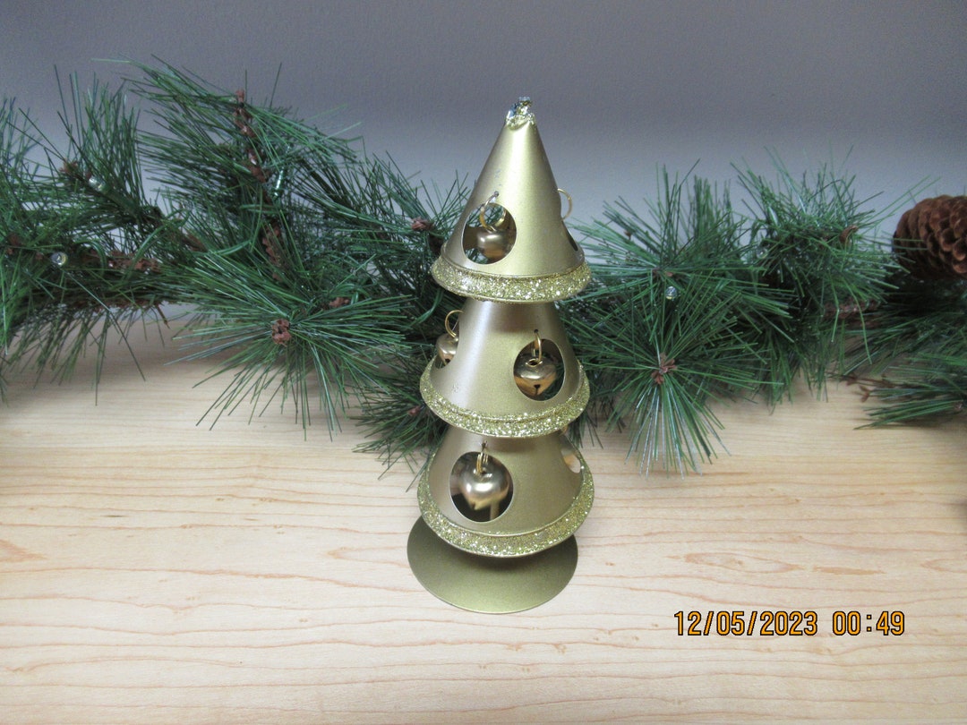 Vintage Gold Metal Christmas Tree With Bells Etsy