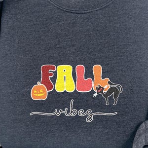 Embroidered Halloween Sweatshirt, Fall Vibes Cat Crewneck, Cute Pumpkin Sweater, Cozy Autumn Gift for Her, Spooky Season Top