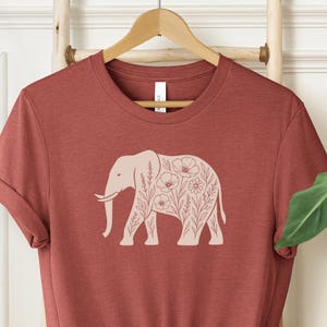 Boho Elephant Shirt Womens, Floral Elephant T-Shirt, Nature Lover Gift, Safari Animal Tee, Bohemian Graphic Crewneck Top, Wildlife Tee