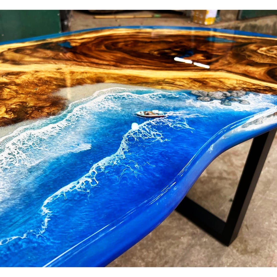Blue Ocean Epoxy Table With White Sand – Handmade Beach Resin Table for ...