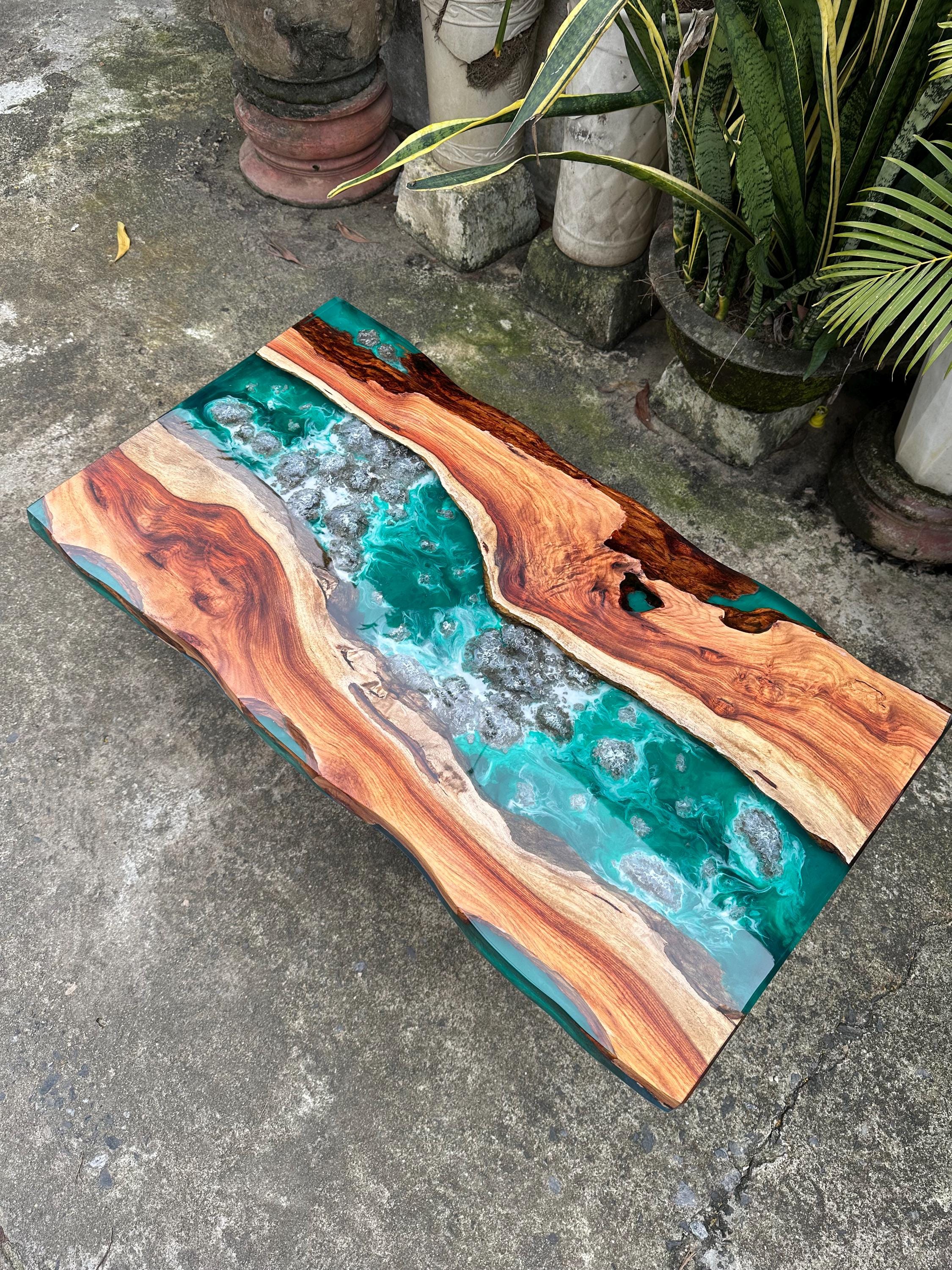 Resin Computer Table Epoxy Resin Table,epoxy Waterfall,tabletop Gaming,walnut Standing Desk ...