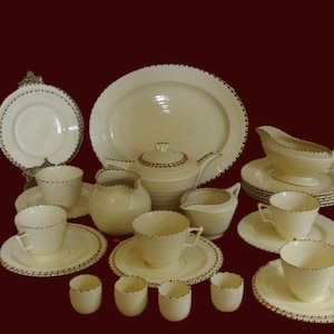 Art Deco Crown Ducal Tea Set: 1930s Hand-Painted English Pottery