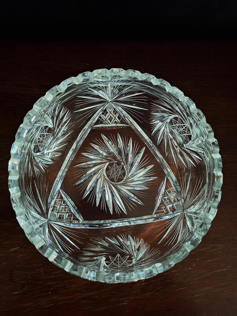 Lead Crystal Bowl | Heavy Pinwheel & Starburst Hand Cut Glass ...