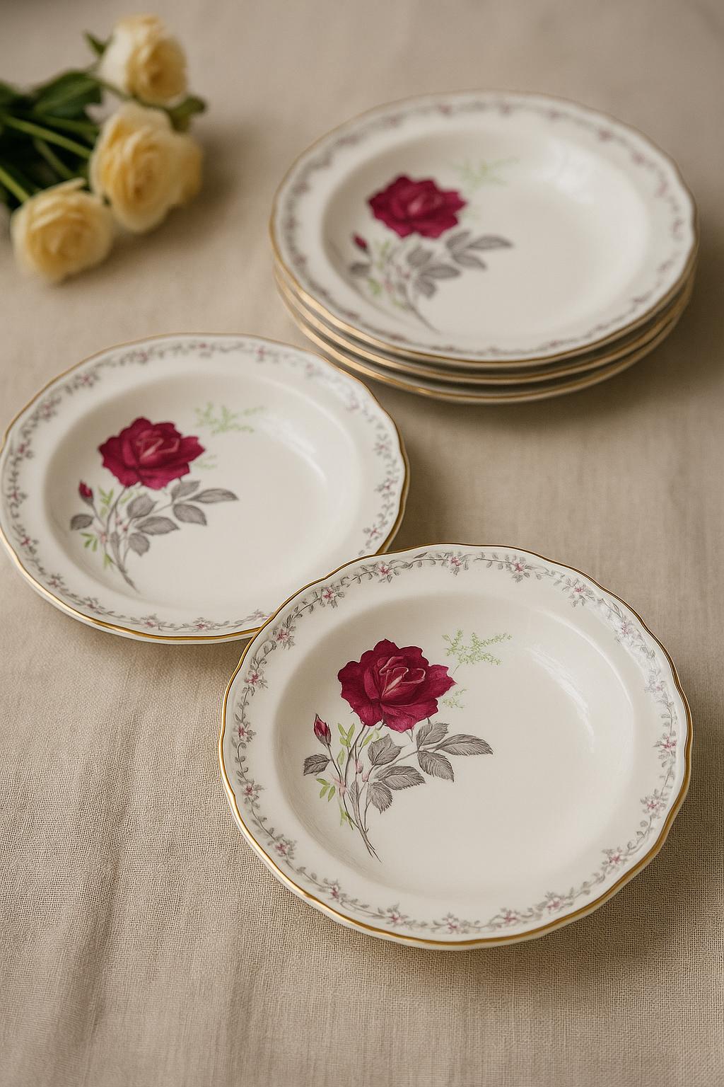Vintage Royal Stafford Roses to Remember Cereal Bowls | Set of 6