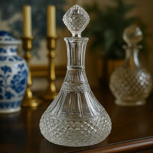 Vintage Glassware | Crystal Decanter Mobland Bundle Set with Carltonware Leaf Dish, Crystal Bud Vases & Art Deco Frame | Afternoon Wine