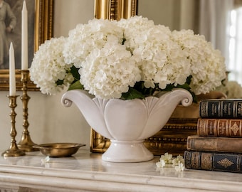 Vintage Arthur Wood Upton Mantel Vase | Large Ivory White Scrolled Ceramic Flower Bowl | 1950s English Pottery